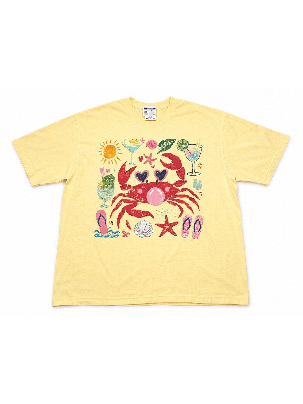 Comfort Colors Funny Crab Shirt Blowing Bubble Graphic Tee Butter Yellow Sz XL